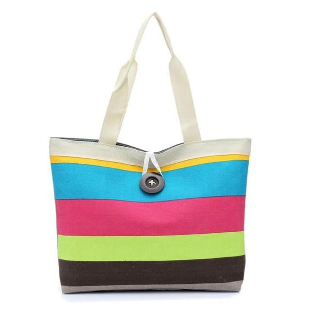 Curewe Kerien Summer Colored Stripes Shoulder Canvas Bag Tote